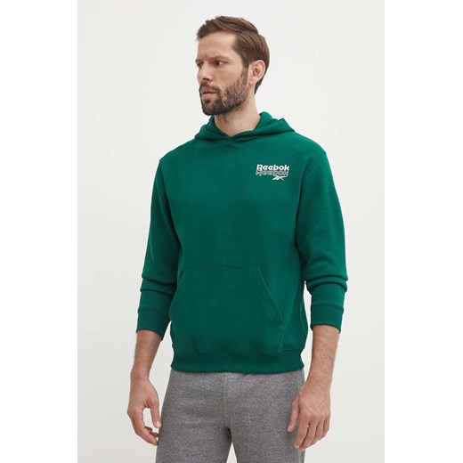 Reebok bluza Brand Proud męska kolor zielony z kapturem z nadrukiem 100076388 ze sklepu ANSWEAR.com w kategorii Bluzy męskie - zdjęcie 172534247