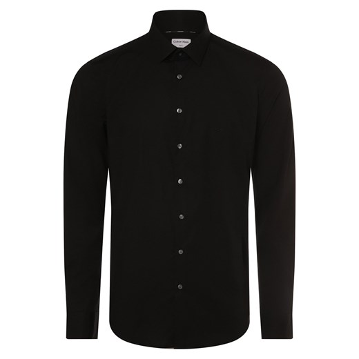 Calvin Klein Koszula męska Mężczyźni Slim Fit Bawełna czarny jednolity ze sklepu vangraaf w kategorii Koszule męskie - zdjęcie 172535037