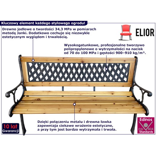 Klasyczna ławka do ogrodu z oparciem - Elgros 7X Elior One Size okazyjna cena Edinos.pl