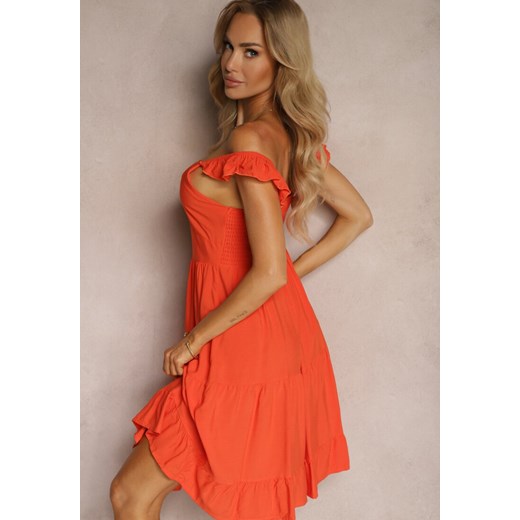 Pomarańczowa Rozkloszowana Sukienka na Ramiączkach z Falbanką Remati Renee M wyprzedaż Renee odzież