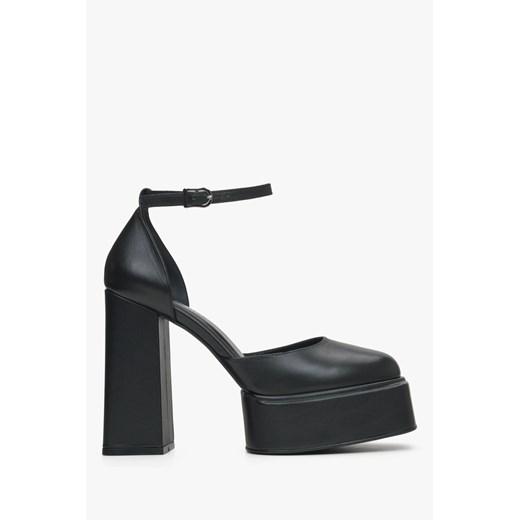 Estro: Czarne sandały damskie na platformie ze skóry naturalnej ze sklepu Estro w kategorii Czółenka - zdjęcie 172545948