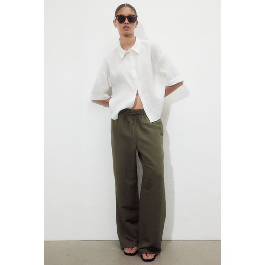 H & M - Spodnie bez zapięcia z domieszką lnu - Zielony ze sklepu H&M w kategorii Spodnie damskie - zdjęcie 172547785