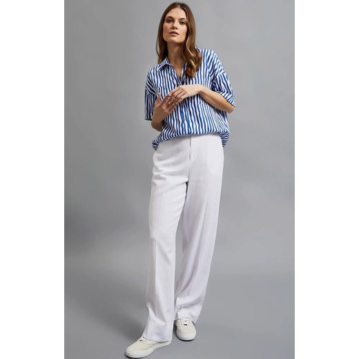 Lniane spodnie damskie z nogawkami w kant białe 4343, Kolor biały, Rozmiar XS, Moodo ze sklepu Primodo w kategorii Spodnie damskie - zdjęcie 172548856