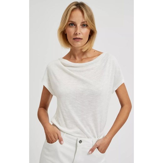 Gładka bluzka damska z okrągłym dekoltem biała 4336, Kolor biały, Rozmiar XS, Moodo ze sklepu Primodo w kategorii Bluzki damskie - zdjęcie 172548866