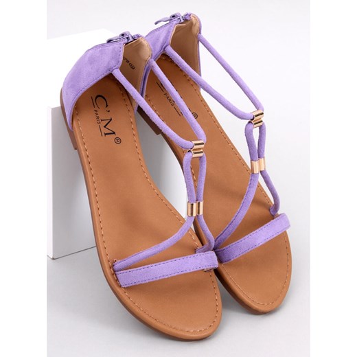 Sandały damskie z klamrą fioletowe casual 