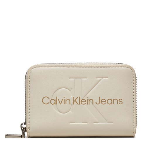 Mały Portfel Damski Calvin Klein Jeans Zip Around Mono K60K612255 Écru ze sklepu eobuwie.pl w kategorii Portfele damskie - zdjęcie 172550889
