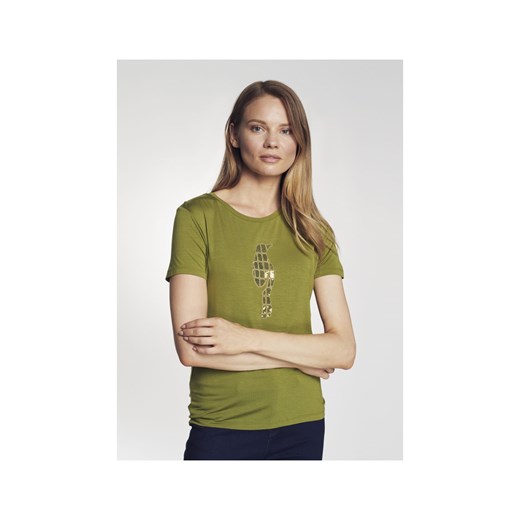 T-shirt damski khaki z aplikacją Ochnik One Size okazyjna cena OCHNIK