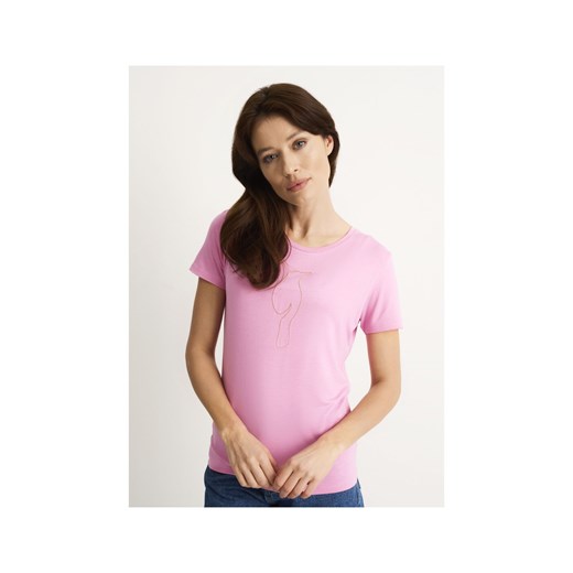 Różowy T-shirt damski z wilgą Ochnik One Size okazyjna cena OCHNIK