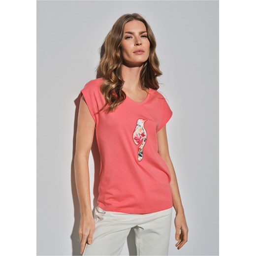 Różowa bluzka damska Ochnik bawełniana z okrągłym dekoltem 