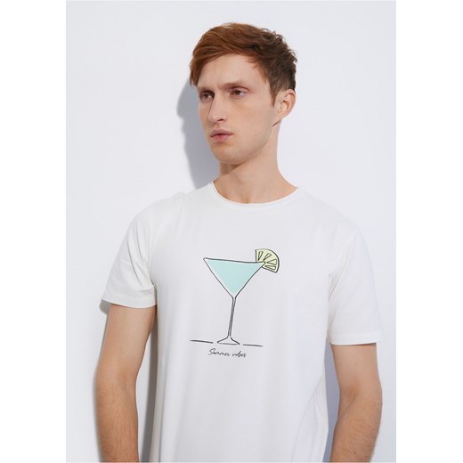 Kremowy T-shirt męski z printem Ochnik One Size promocja OCHNIK
