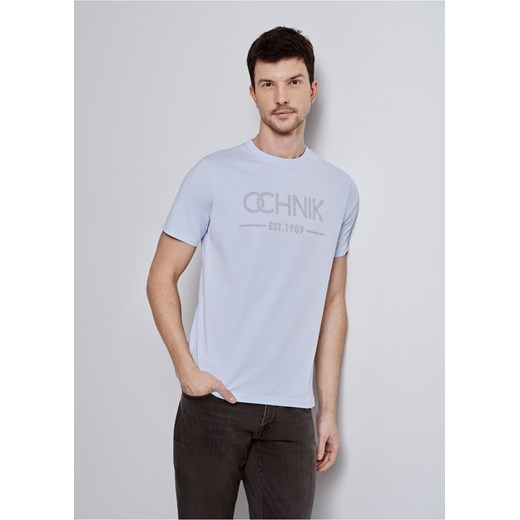 Błękitny T-shirt męski z logo Ochnik One Size promocja OCHNIK