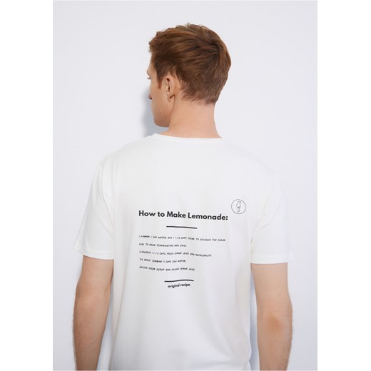 Kremowy T-shirt męski z printem Ochnik One Size okazja OCHNIK