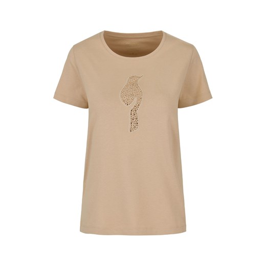 T-shirt damski beżowy z ozdobną wilgą Ochnik One Size OCHNIK