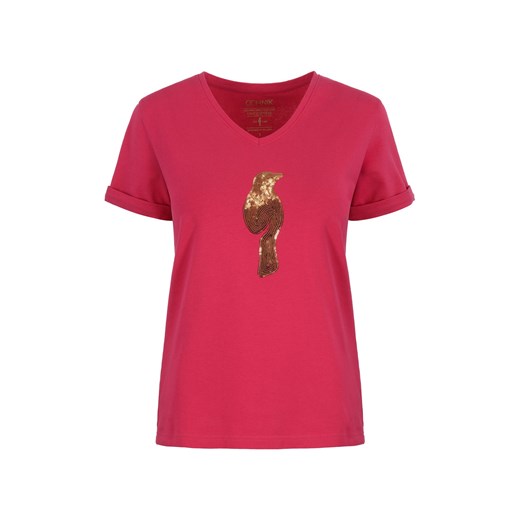 Różowy T-shirt damski z aplikacją wilgi Ochnik One Size OCHNIK promocyjna cena