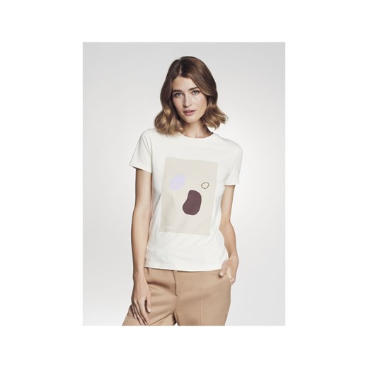 Bawełniany kremowy T-shirt damski Ochnik One Size promocyjna cena OCHNIK