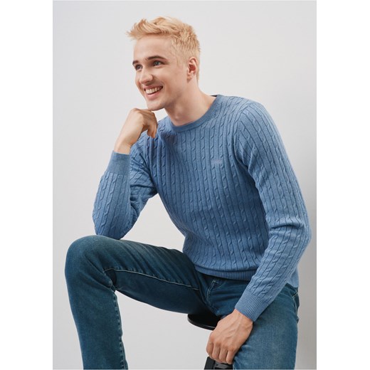 Bawełniany niebieski sweter męski Ochnik One Size wyprzedaż OCHNIK