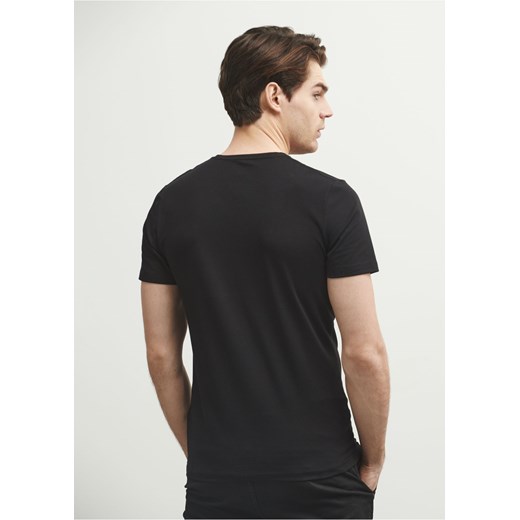 T-shirt męski Ochnik czarny casual z krótkim rękawem z elastanu 