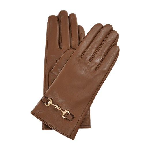 Camelowe skórzane rękawiczki damskie z klamrą Ochnik One Size okazyjna cena OCHNIK