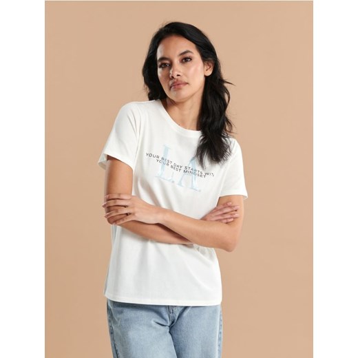 Sinsay - Koszulka z nadrukiem - kremowy ze sklepu Sinsay w kategorii Bluzki damskie - zdjęcie 172573355