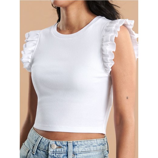Sinsay - Koszulka z falbanką - biały ze sklepu Sinsay w kategorii Bluzki damskie - zdjęcie 172573377