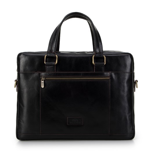 Męska torba na laptopa 12” skórzana z brązową lamówką czarna ze sklepu WITTCHEN w kategorii Torby na laptopa - zdjęcie 172573899