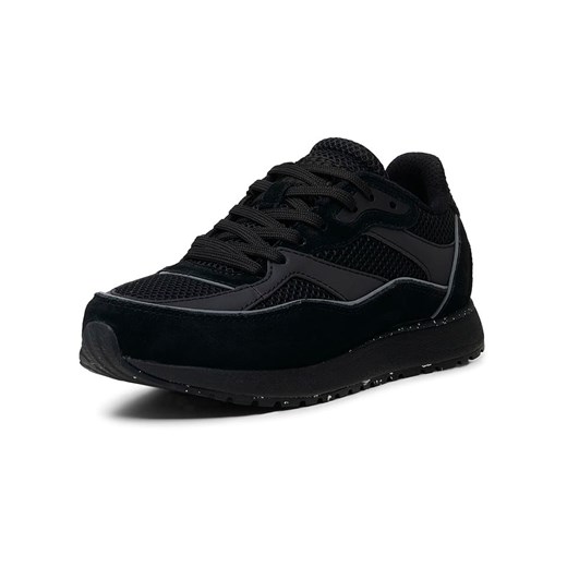 Buty sportowe damskie czarne Woden sneakersy tkaninowe sznurowane na płaskiej podeszwie 