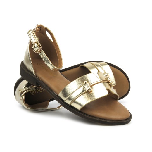 Eleganckie sandały damskie - Potocki 24-21322, złote ze sklepu ulubioneobuwie w kategorii Sandały damskie - zdjęcie 172576295