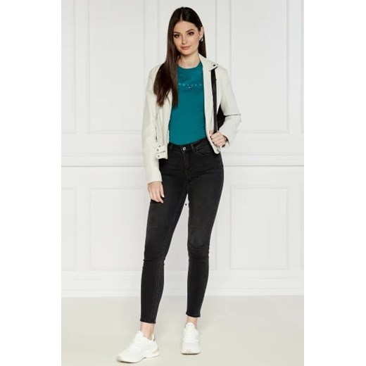 Bluzka damska Tommy Jeans z krótkim rękawem granatowa z napisem z okrągłym dekoltem