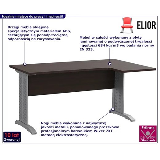 Prawostronne narożne biurko z metalowymi nogami wenge - Gispik 3X Elior One Size Edinos.pl