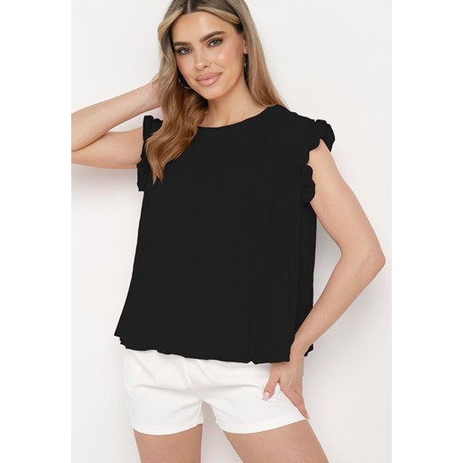 Czarna Koszulka Top Plisowany z Krótkim Rękawem Cevaga ze sklepu Born2be Odzież w kategorii Bluzki damskie - zdjęcie 172580375