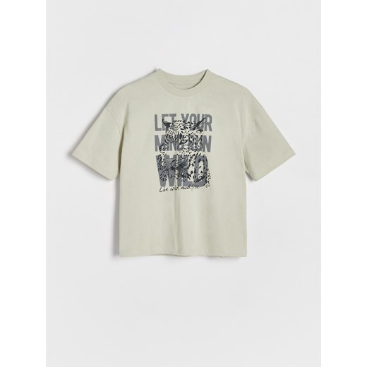Reserved - T-shirt oversize z nadrukiem - oliwkowy ze sklepu Reserved w kategorii T-shirty chłopięce - zdjęcie 172582476