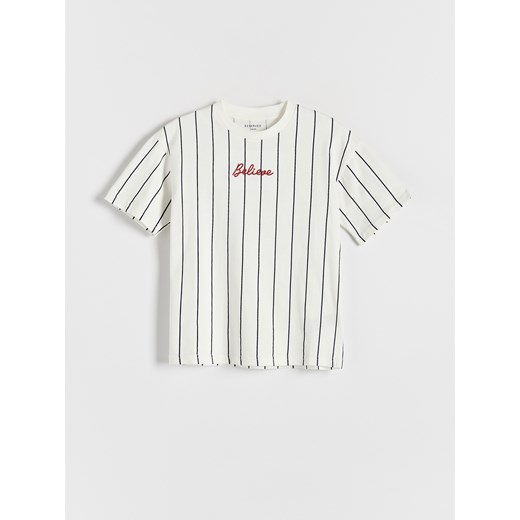 Reserved - T-shirt oversize w paski - złamana biel ze sklepu Reserved w kategorii T-shirty chłopięce - zdjęcie 172582478