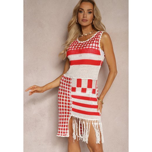 Biało-Czerwona Ażurowa Sukienka z Bawełny bez Rękawów Cophalia ze sklepu Renee odzież w kategorii Sukienki - zdjęcie 172585639