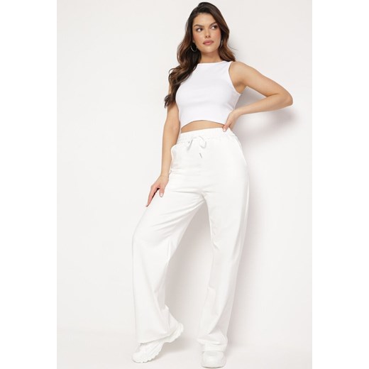 Białe Bawełniane Spodnie Dresowe z Szerokimi Nogawkami Alfira ze sklepu Born2be Odzież w kategorii Spodnie damskie - zdjęcie 172586095