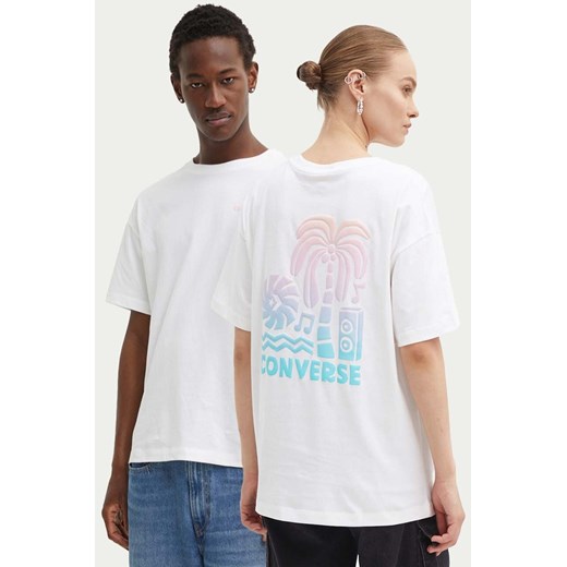 Converse t-shirt bawełniany kolor biały z nadrukiem 10027149-A01 ze sklepu ANSWEAR.com w kategorii T-shirty męskie - zdjęcie 172586696