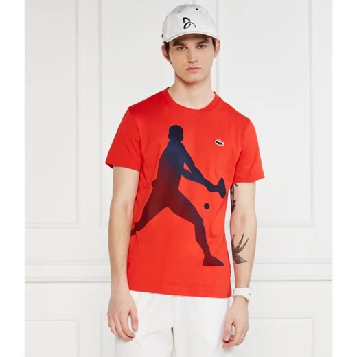 T-shirt męski Lacoste czerwony z krótkimi rękawami z elastanu 