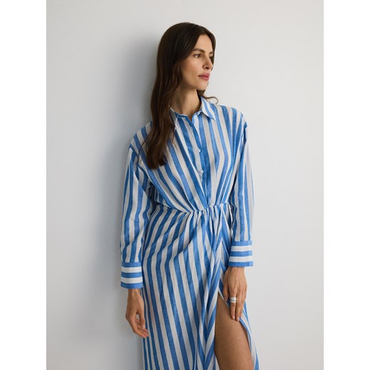 Reserved - Koszulowa sukienka midi z lyocellem - jasnoniebieski ze sklepu Reserved w kategorii Sukienki - zdjęcie 172587668