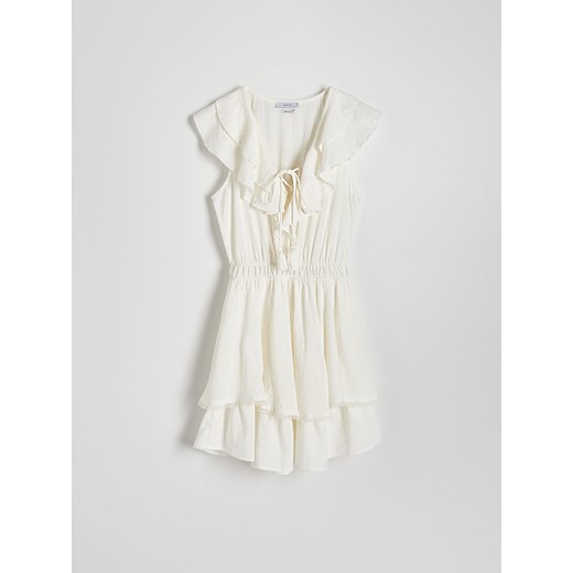 Reserved - Sukienka mini z falbanami - złamana biel ze sklepu Reserved w kategorii Sukienki - zdjęcie 172587919