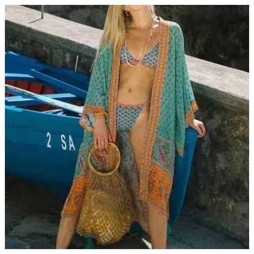 Kimono plażowe kolorowe - Turkusowy / M ze sklepu Maybella.pl w kategorii Odzież plażowa - zdjęcie 172589209
