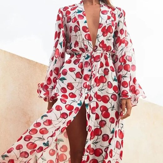 Narzutka plażowa kimono w wisienki - Uniwersalny ze sklepu Maybella.pl w kategorii Odzież plażowa - zdjęcie 172589916