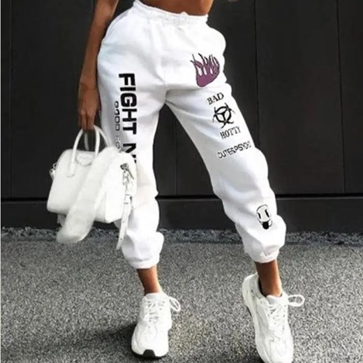 Spodnie dresowe wzorzyste - Biały / M ze sklepu Maybella.pl w kategorii Spodnie damskie - zdjęcie 172590437