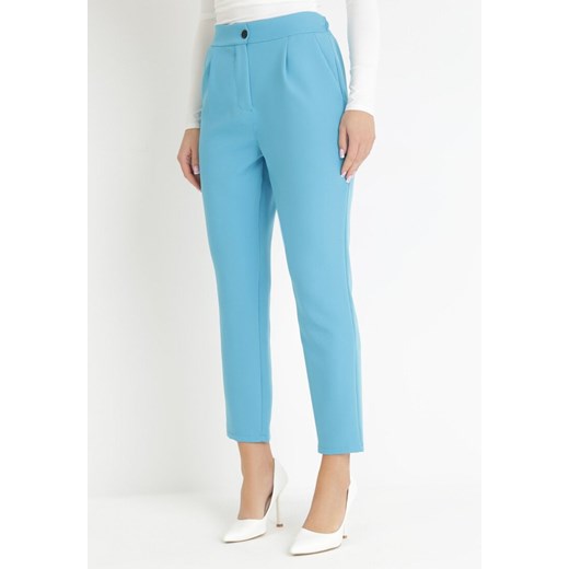 Niebieskie Spodnie Cygaretki Borlo ze sklepu Born2be Odzież w kategorii Spodnie damskie - zdjęcie 172590888