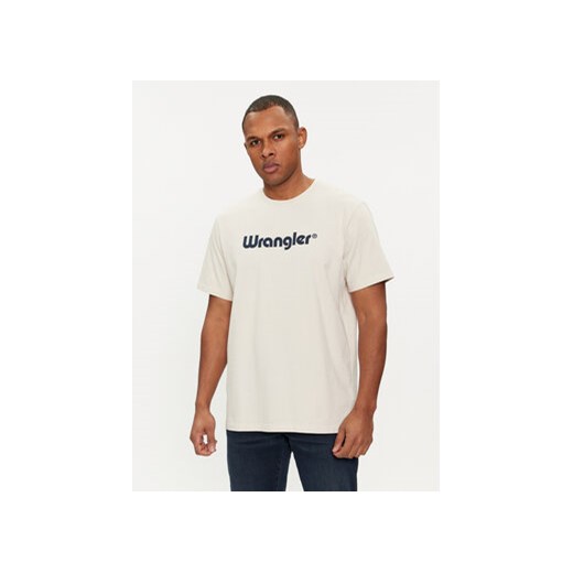 Wrangler T-Shirt Logo 112350523 Écru Regular Fit ze sklepu MODIVO w kategorii T-shirty męskie - zdjęcie 172591665