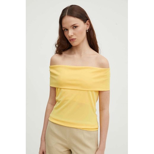 Lauren Ralph Lauren bluzka damska kolor żółty gładka ze sklepu ANSWEAR.com w kategorii Bluzki damskie - zdjęcie 172593496