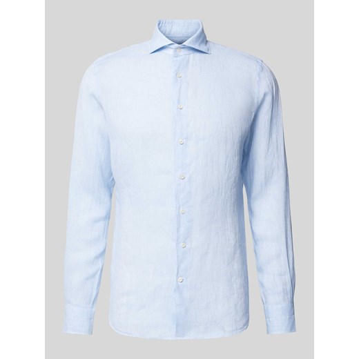 Koszula lniana o kroju slim fit z kołnierzykiem typu cutaway ze sklepu Peek&Cloppenburg  w kategorii Koszule męskie - zdjęcie 172594548