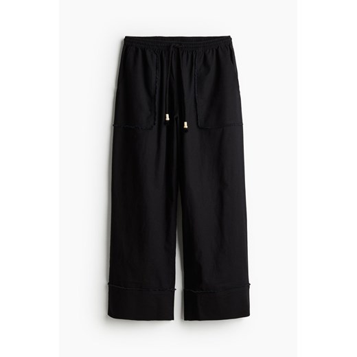 H & M - Szerokie spodnie z domieszką lnu - Czarny ze sklepu H&M w kategorii Spodnie damskie - zdjęcie 172595117