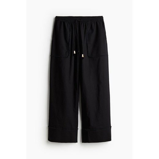 H & M - Szerokie spodnie z domieszką lnu - Czarny H & M L H&M