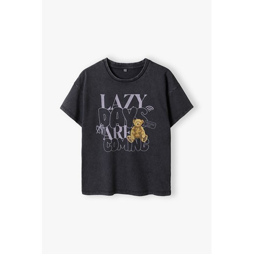 T-shirt dziewczęcy grafitowy - Lazy Days - Lincoln&Sharks ze sklepu 5.10.15 w kategorii Bluzki dziewczęce - zdjęcie 172596508