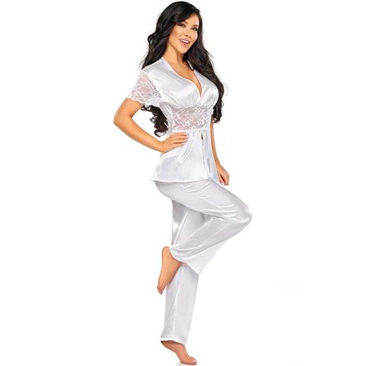 Elegancka satynowa piżamka biała Missy set, Kolor biały, Rozmiar S/M, Beauty Night ze sklepu Intymna w kategorii Piżamy damskie - zdjęcie 172597369