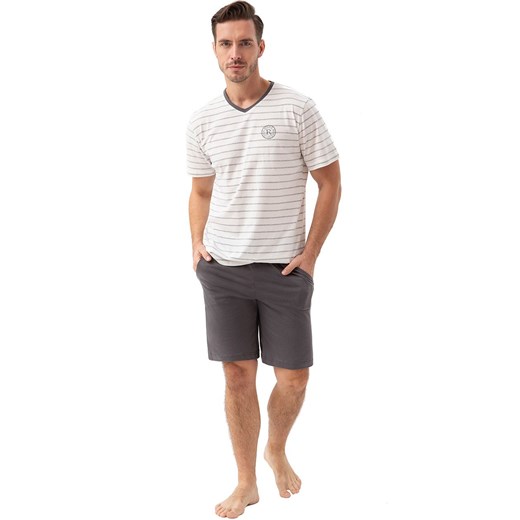 Piżama męska w paski biało-grafitowa 802, Kolor biało-grafitowy, Rozmiar M, Luna ze sklepu Intymna w kategorii Piżamy męskie - zdjęcie 172597458